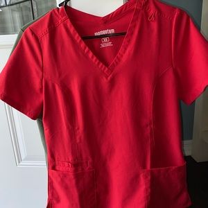 Lot of 2 Momentum by Maevn scrub tops, cherry red & green, sizes XSMALL & SMALL